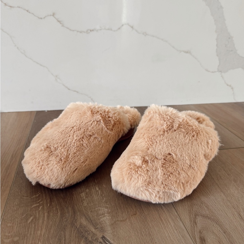 Vionic Tan Fuzzy Slippers - Picture 2 of 5